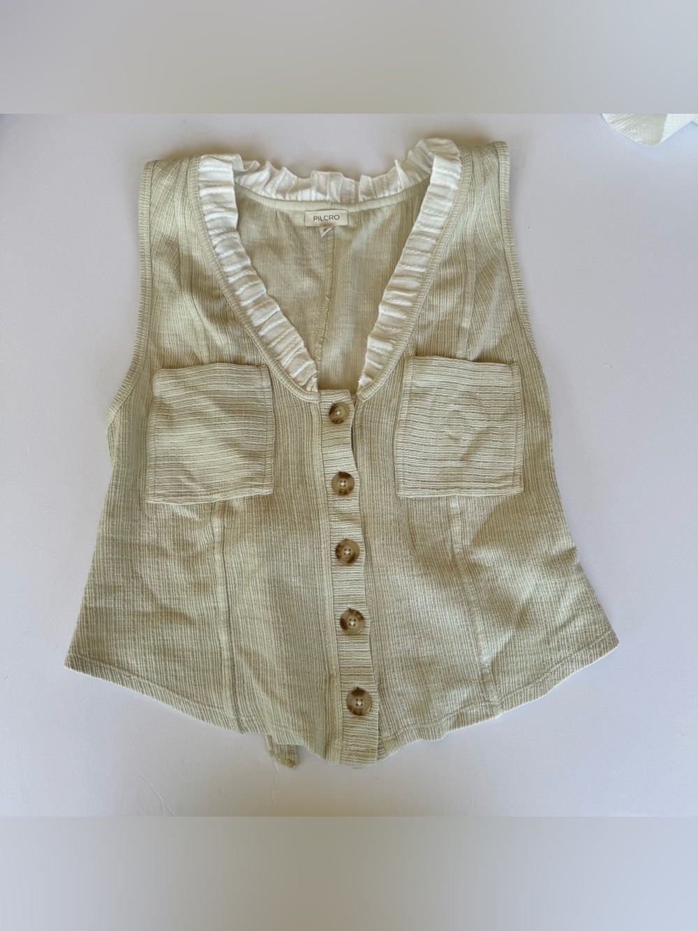 Pilcro Cream Button-Front Ribbed Tank Top - Picture 2 of 10